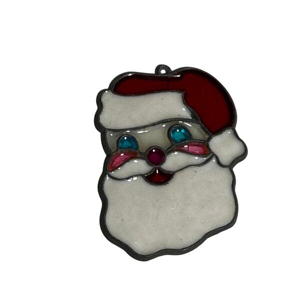 Vintage Christmas Mini Sun Catcher Makit Bakit Stained Glass Santa Claus 80s - Picture 1 of 2